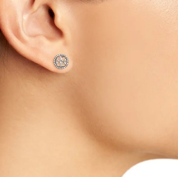 Tory Burch circle crystal stud earrings silver new - Picture 5 of 9